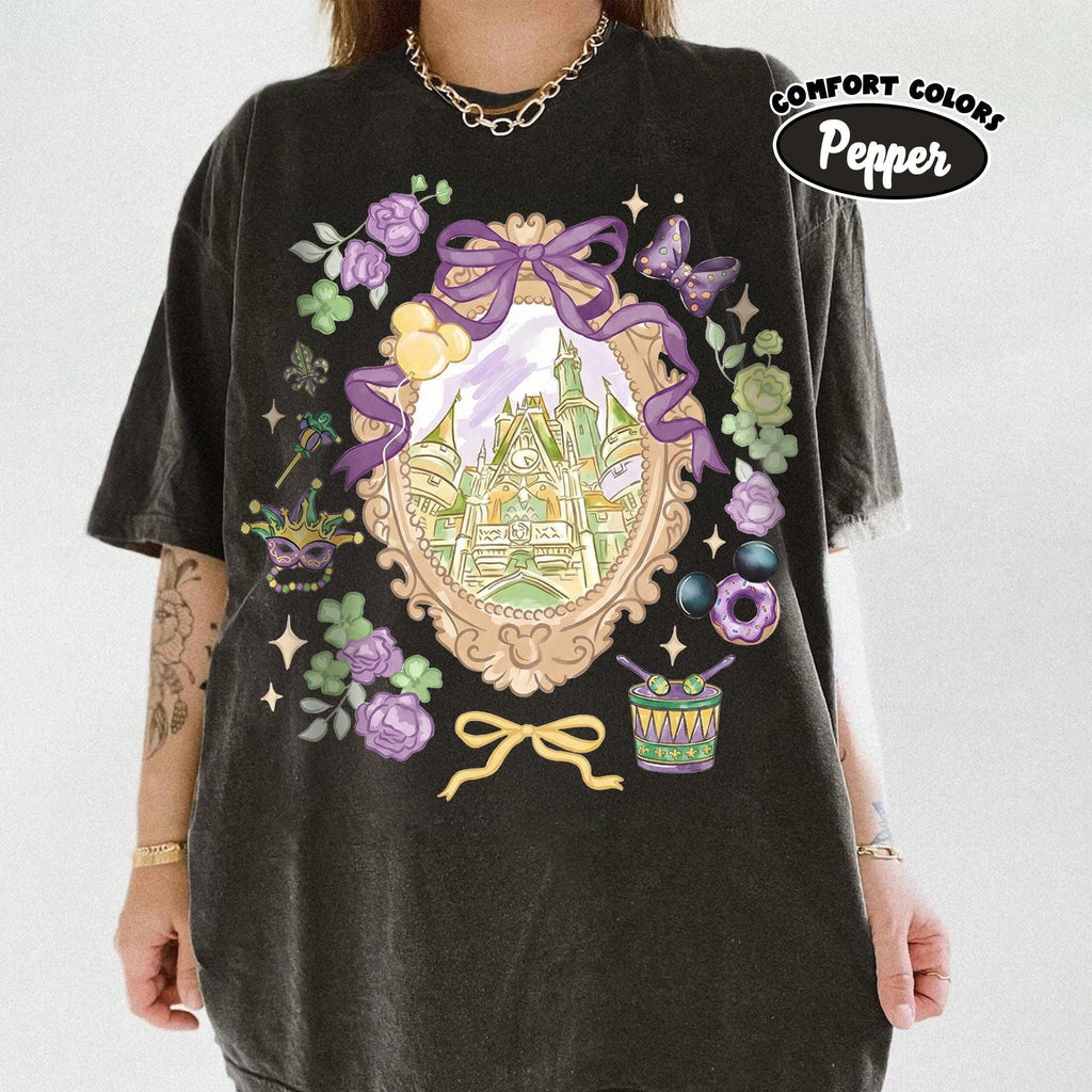 Retro Watercolor Coquette Bow Disney Mardi Gras Shirt, Mardi Gras Castle Tee, Let the Good Times Roll, New Orleans Fleur de Lis Shirt