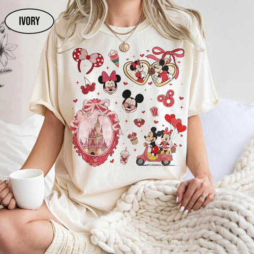 Comfort Colors Coquette Bow Mickey & Minnie Valentine Shirt, Magical Castle Tee, WDW Valentine Gift for Her 2026, Happy Valentine's Day 2026