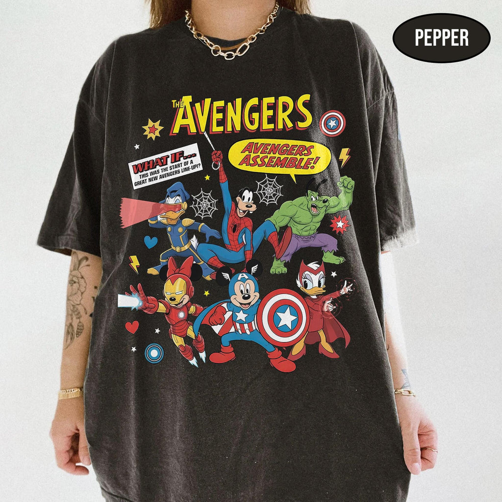 Comfort Colors What If Mickey & Friends Marvel Avengers Shirt, Comic Book Superhero Tee, Marvel Disney Gift for Kids, Disney Family Trip Tee