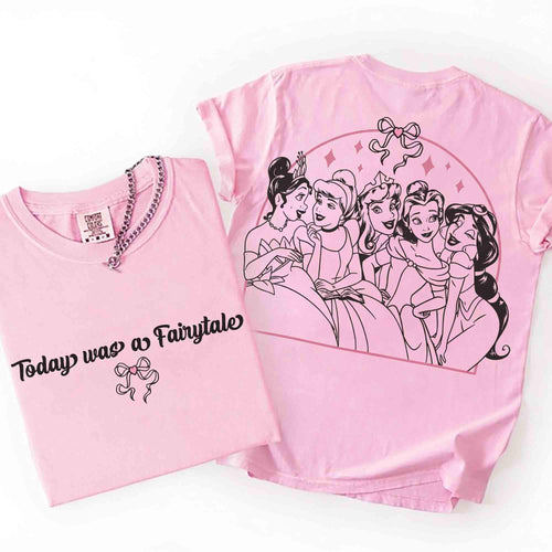 2-Sided Coquette Bow Disney Today was a Fairytale Shirt, Disney Princess Group Matching Tee, Tiana Cinderella Aurora Belle Jasmine Shirt