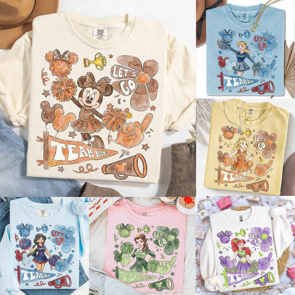 Customize Team Name Cheerleader Princess UCA Nationals Shirt, Disney Cinderella Merida Princess Cheer & Dance Championships Tee, Minnie Tee