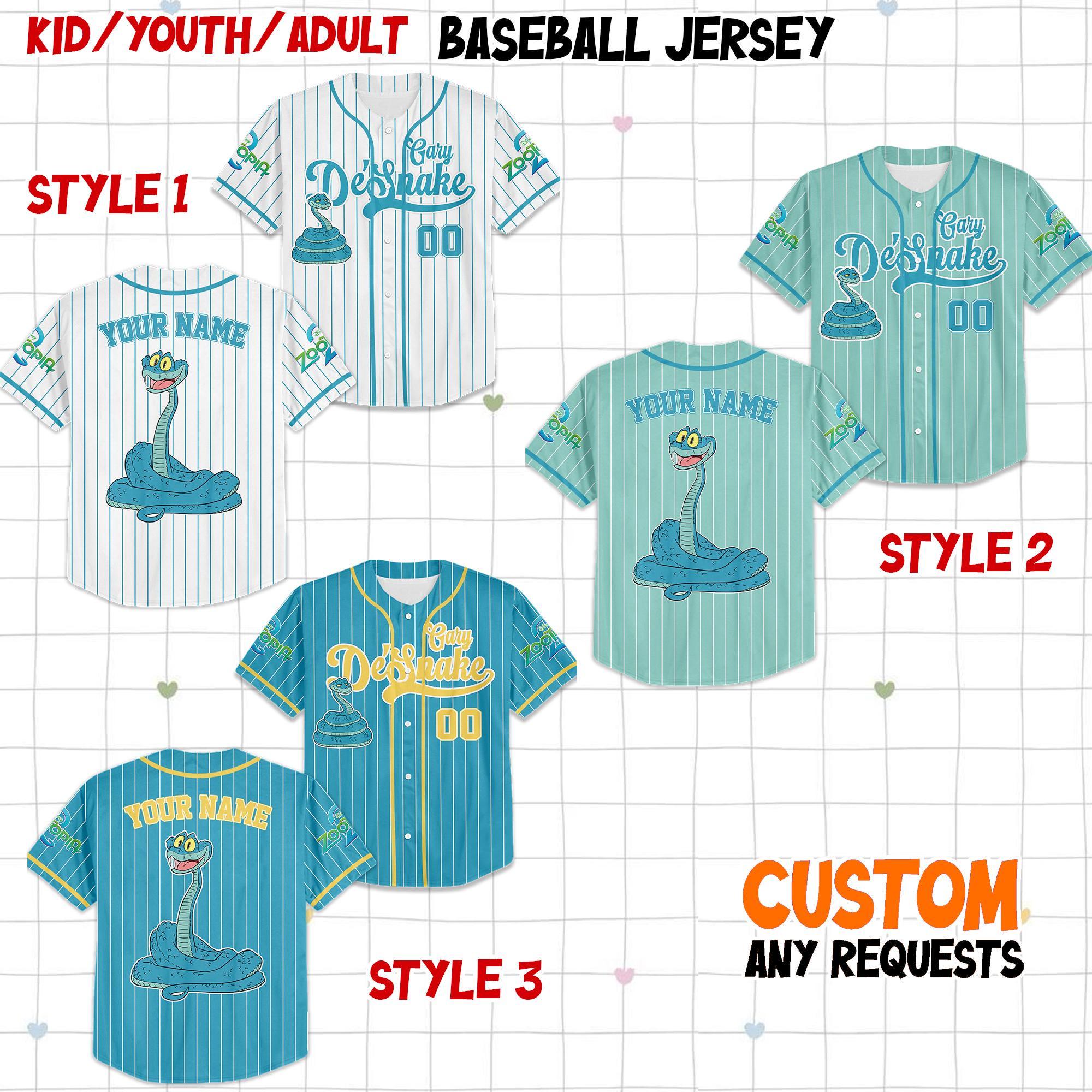 Personalize Disney Zootopia Gary De'Snake Baseball Jersey, Custom Disney Couple, Baseball Family Team Jersey, Disneyland Cute Birthday Gift