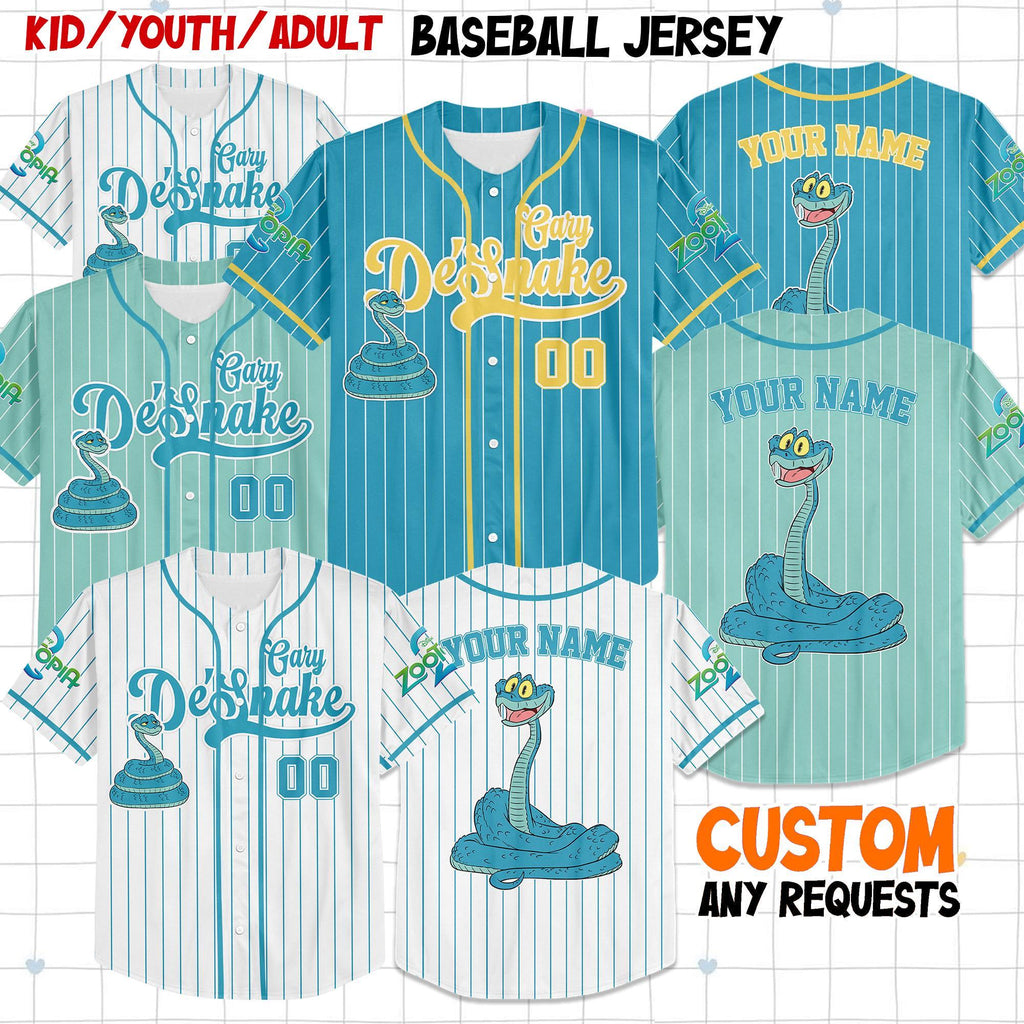 Personalize Disney Zootopia Gary De'Snake Baseball Jersey, Custom Disney Couple, Baseball Family Team Jersey, Disneyland Cute Birthday Gift