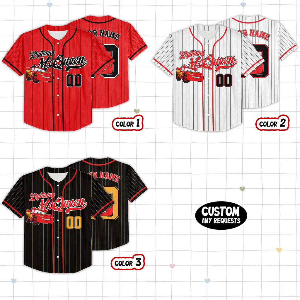 Custom Lightning McQueen Baseball Jersey, Custom Disney Cars Baseball Shirt, Matching Disney Trip Outfit, Disneyland Birthday Gift
