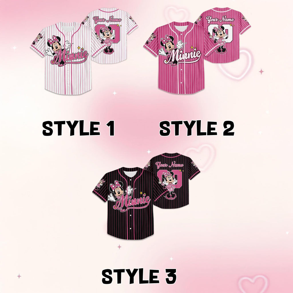 Custom Disney Minnie Mouse Collection Baseball Jersey, Disney Minnie Mouse Jersey, Disneyland Baseball Team Matching Outfit, Birthday Gift