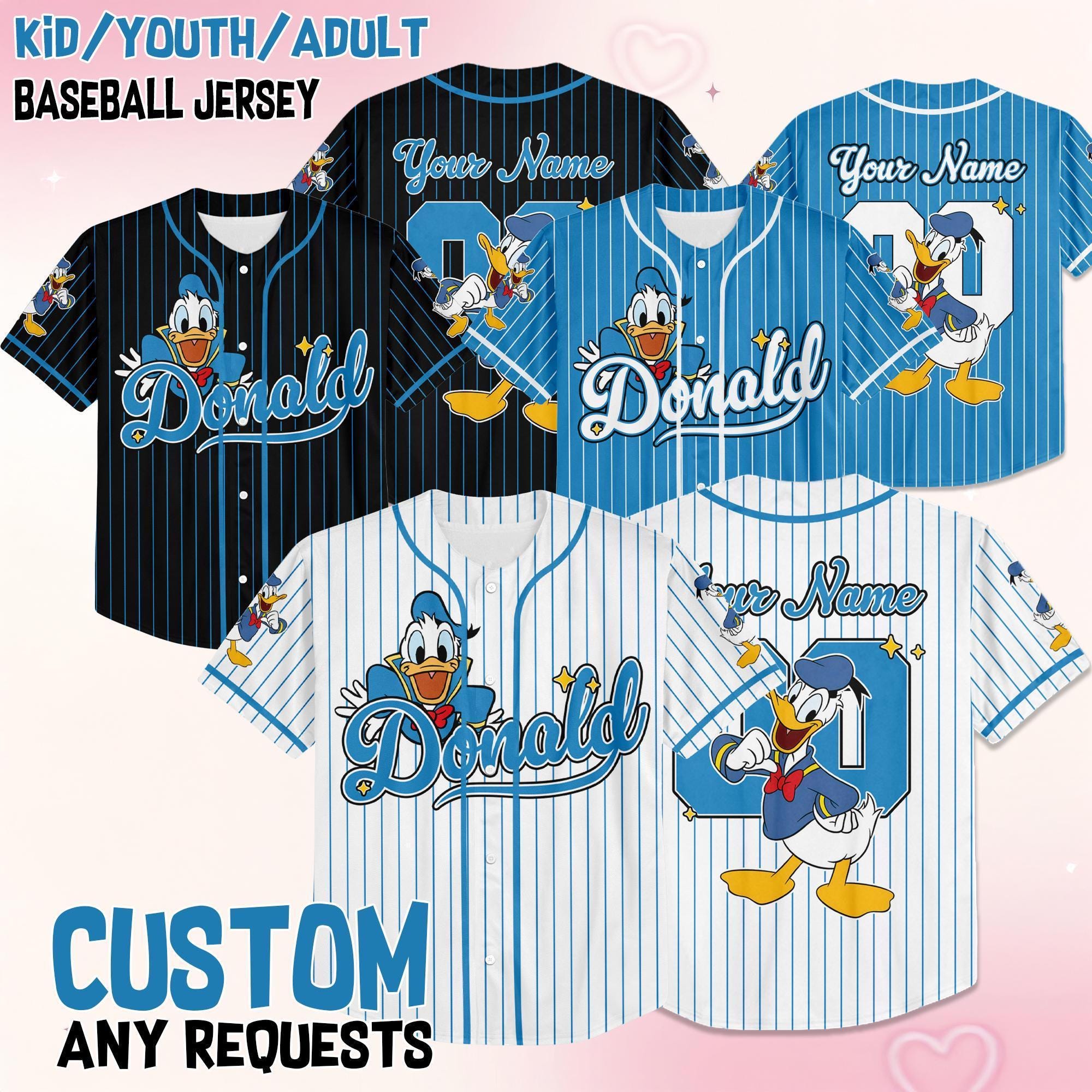 Custom Disney Donald Duck Collection Baseball Jersey, Disney Donald Duck Jersey, Disneyland Team Matching Outfit