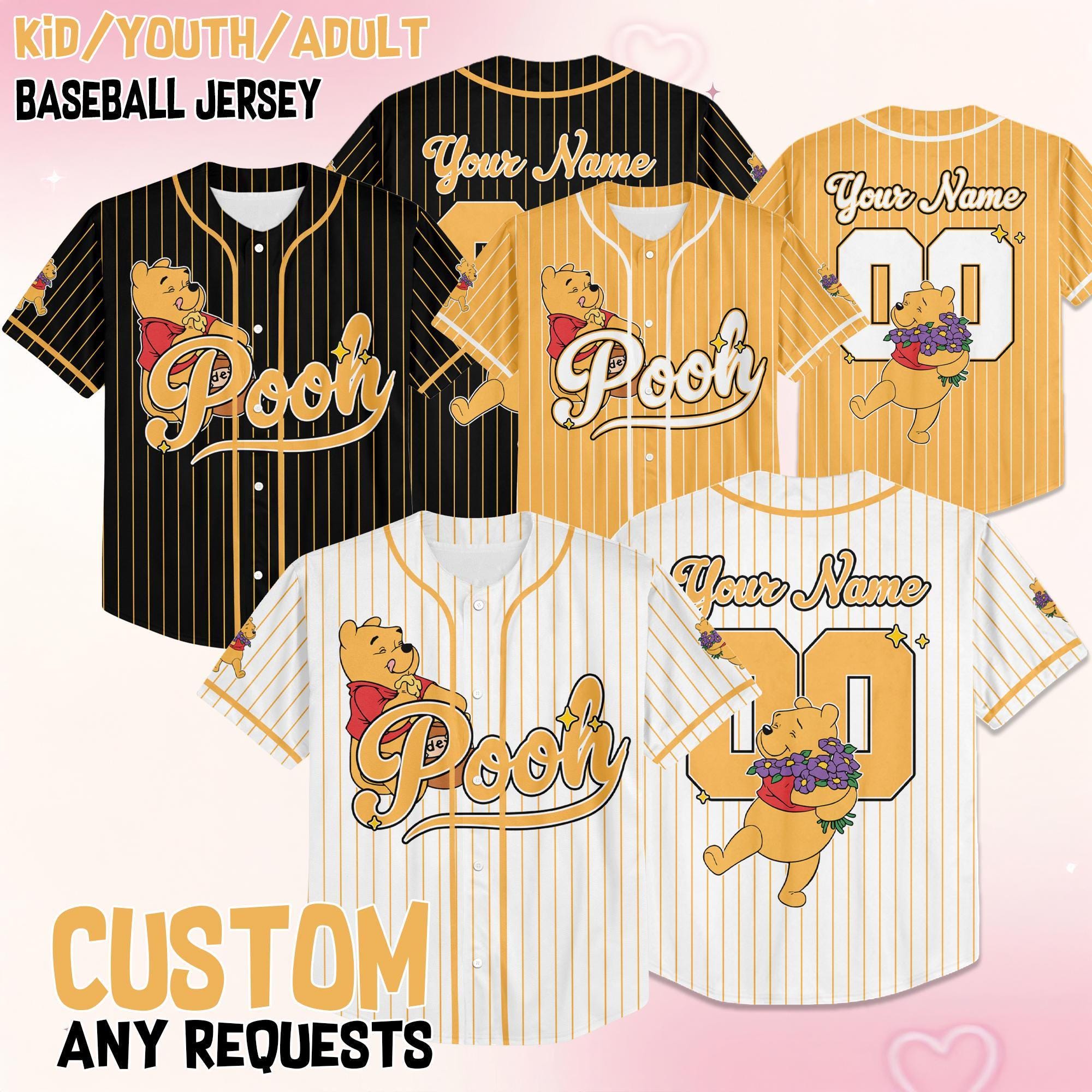Custom Winnie The Pooh Collection Baseball Jersey, Disney Winnie Tthe Pooh Jersey Shirt, Pooh Kid Youth Adult Baseball Jersey.