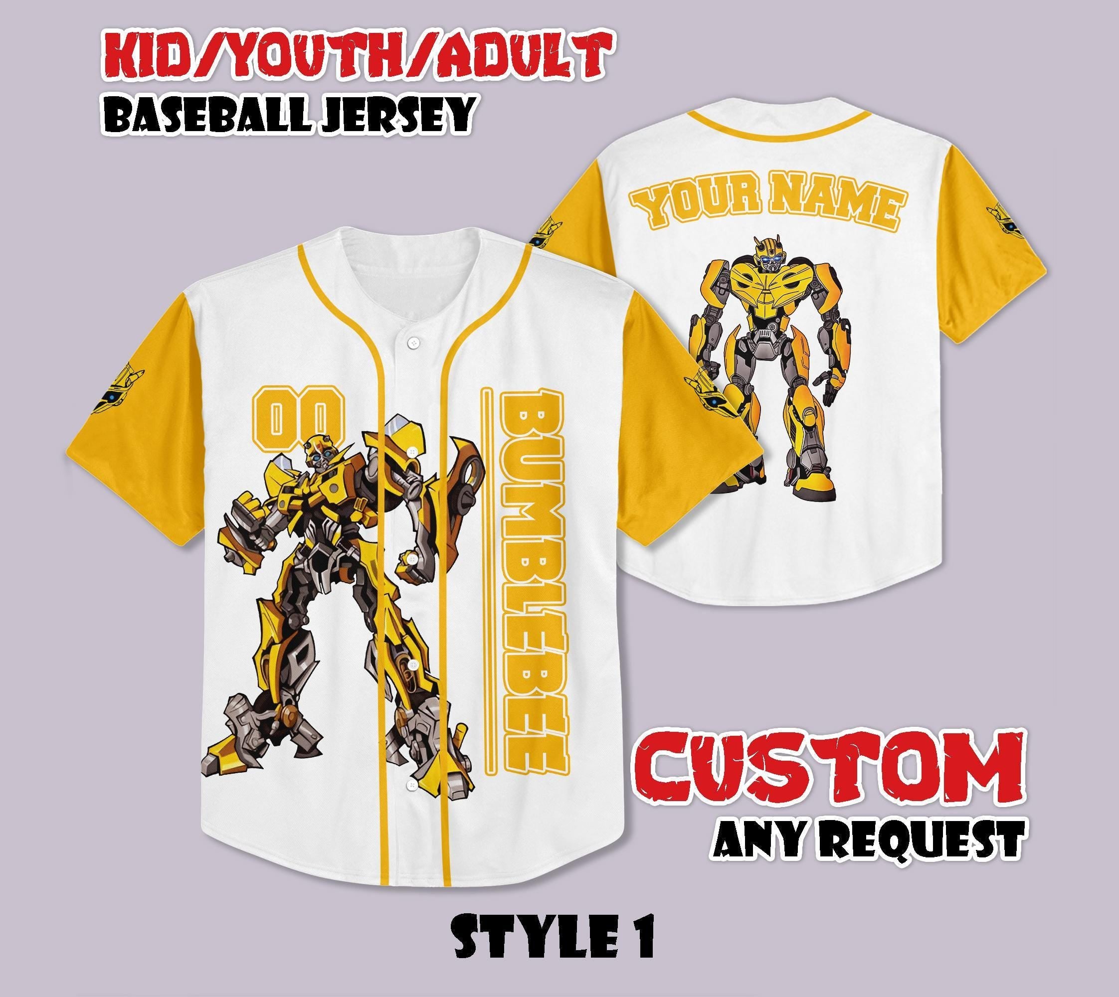 Custom Bumblebee Baseball Jersey, Transformers Robot Shirt