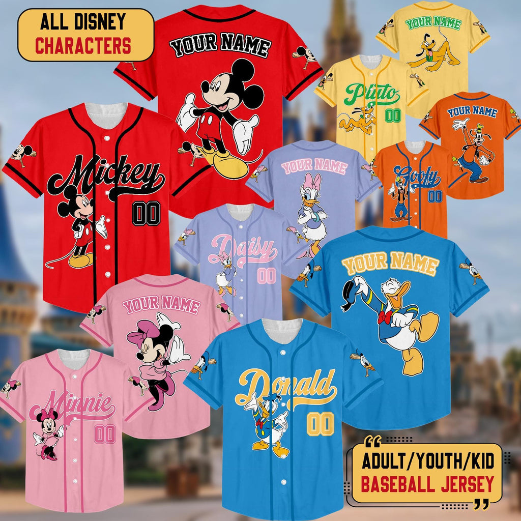 Personalize Disney Mickey & Friends Baseball Jersey, Custom Disneyland Baseball Team Shirt, Mickey Mouse Birthday, Gift for Disney Fans
