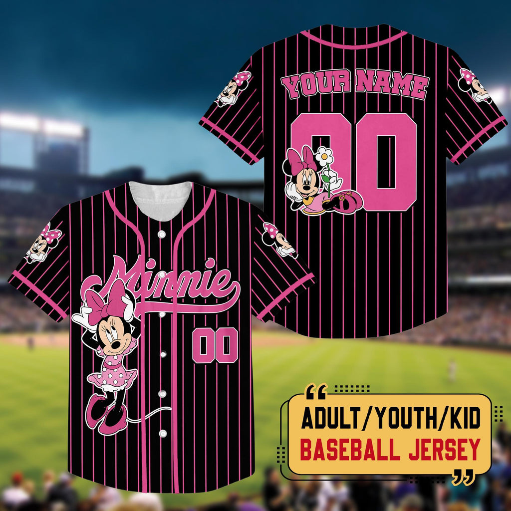 Personalized Minnie Baseball Jersey, Cute Minnie Matching Jersey, Custom Disneyland Shirt, Birthday Baseball Team, Gift For Disney Fan