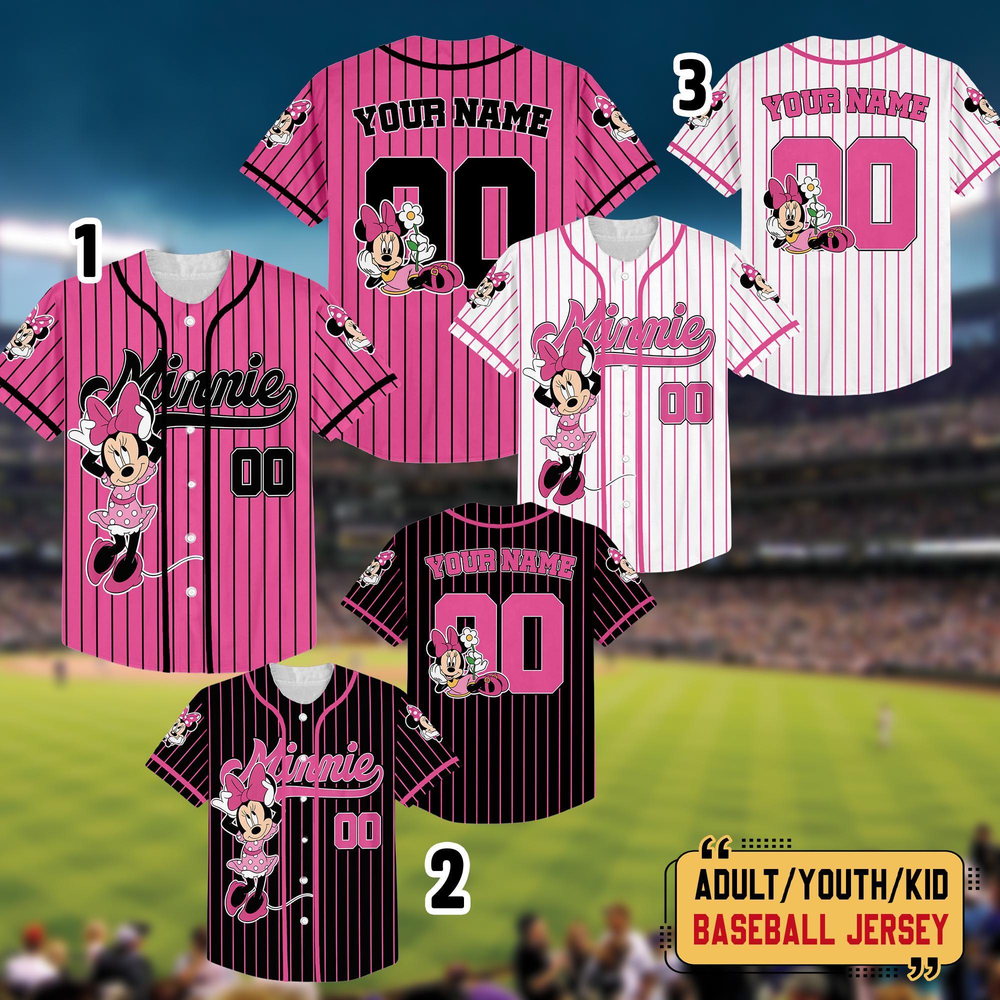 Personalized Minnie Baseball Jersey, Cute Minnie Matching Jersey, Custom Disneyland Shirt, Birthday Baseball Team, Gift For Disney Fan