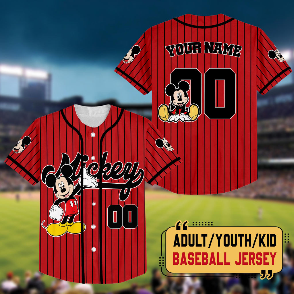 Personalized Mickey Mouse Baseball Jersey, Mickey Matching Jersey, Custom Disneyland Shirt, Birthday Baseball Team, Gift For Disney Fan