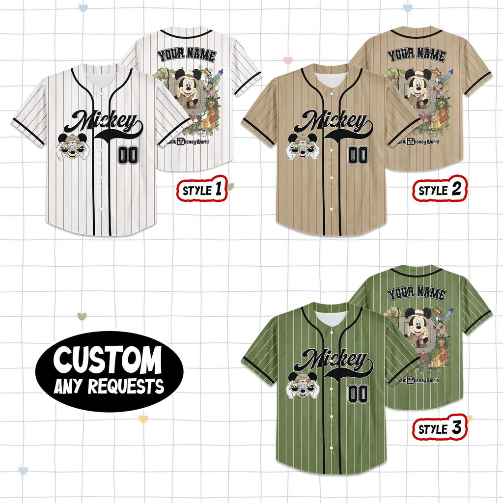 Custom Disney Mickey Mouse Safari Baseball Jersey, Custom Disney Animal Kingdom Mickey&Friends Jersey, Disneyland Safari Family Trip Jersey