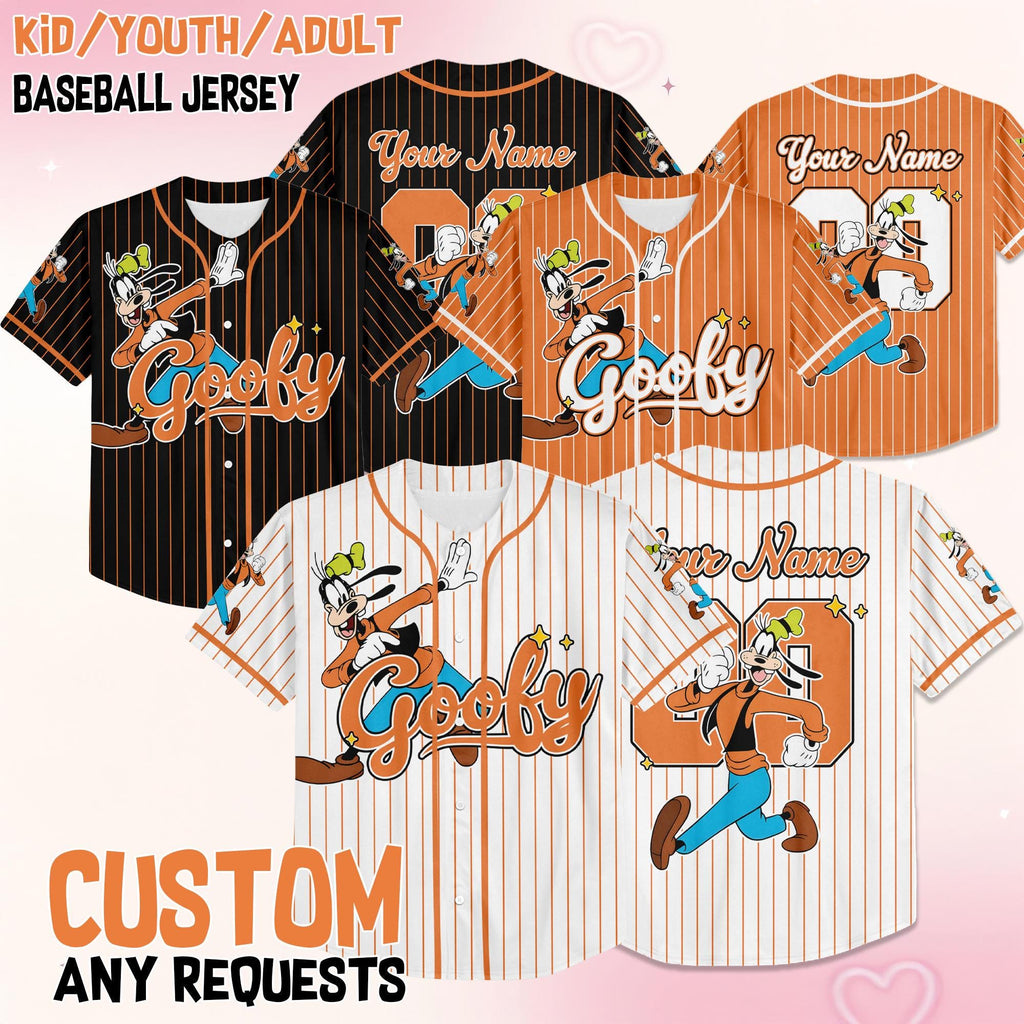 Custom Disney Goofy Collection Baseball Jersey, Disney Goofy Jersey, Disneyland Baseball Team Matching Outfit, Birthday Gift