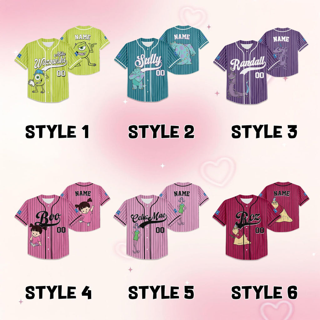 Custom Disney Monster Inc James Sullivan Cyan Collection Baseball Jersey, Birthday Gift Family, Disney Matching Jersey