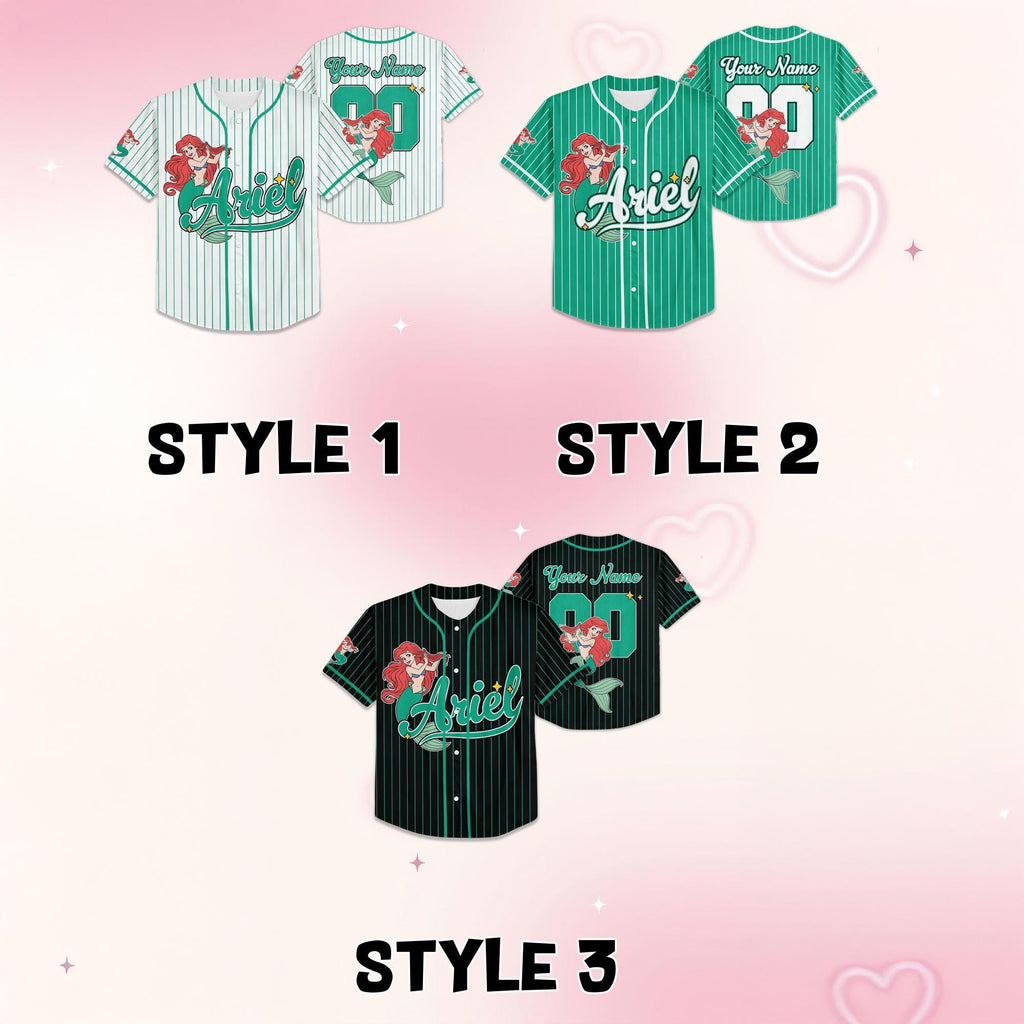 Custom Disney Princess Ariel Baseball Jersey, Disney Little Mermaid Baseball Jersey for Kids, Youth & Adults, Matching Disney Game Day