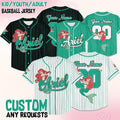 Custom Disney Princess Ariel Baseball Jersey, Disney Little Mermaid Baseball Jersey for Kids, Youth & Adults, Matching Disney Game Day