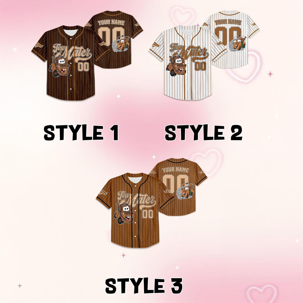 Personalized Disney Tow Mater Pixar Cars Baseball Jersey, Custom Disney Cars Tow Mater Jersey Shirt, Disney Cars Birthday Gift