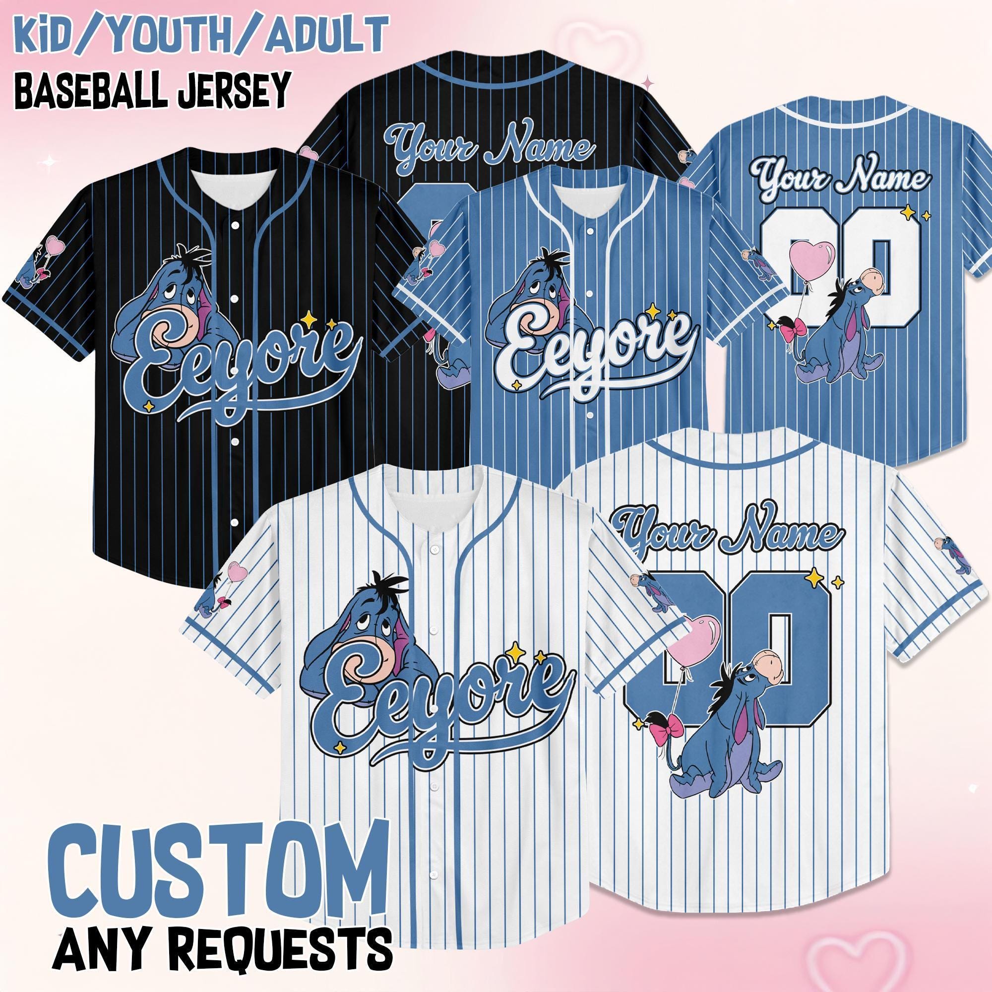 Custom Disney Eeyore Baseball Jersey, Custom Disney Eeyore Shirt, Winnie the Pooh Baseball Team Outfit, Disneyland Eeyore Jersey