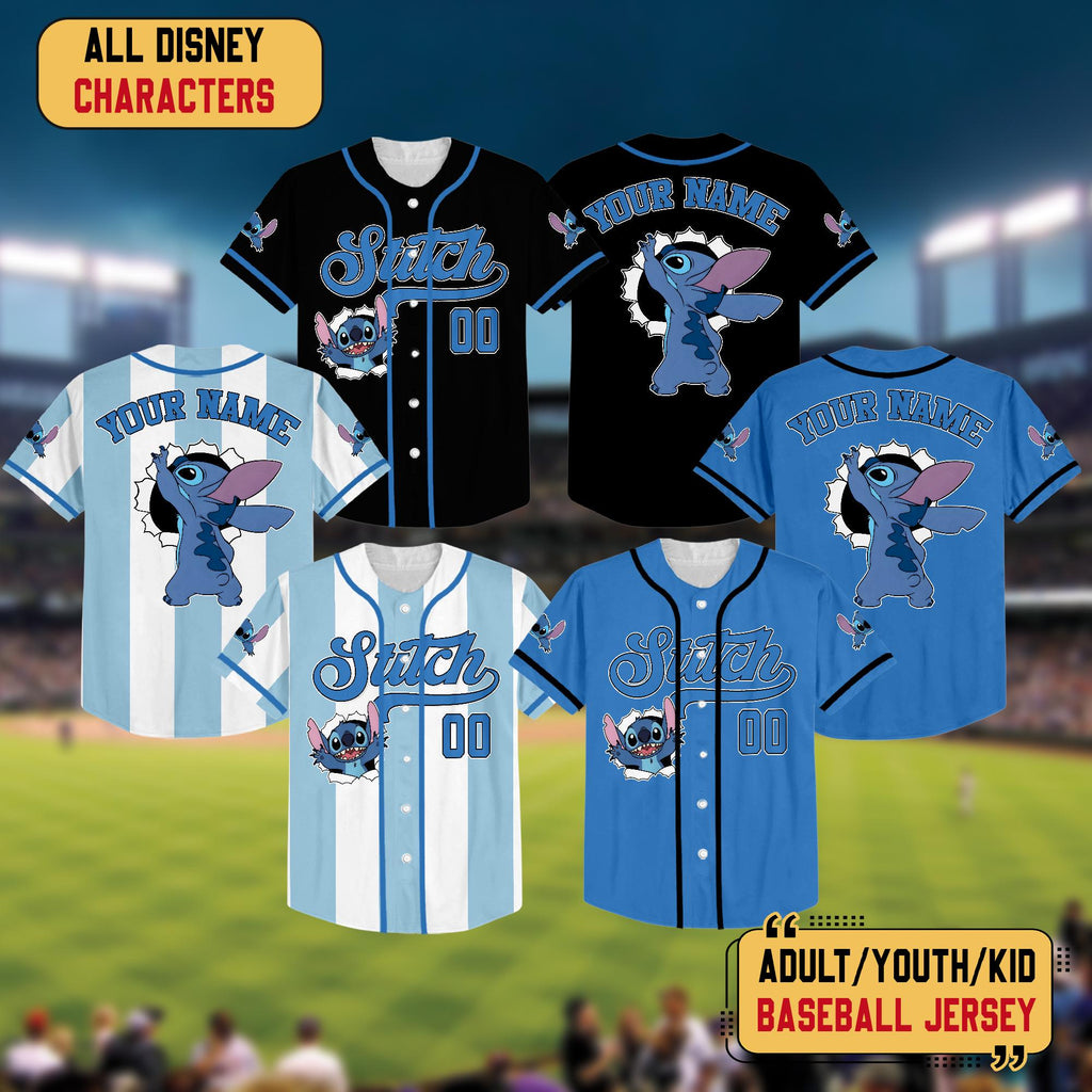 Personalized Disney Stitch Baseball Jersey, Custom Kid Youth Adult Lilo and Stitch Baseball Shirt, Disneyland Trip Outfit, Disney Birthday