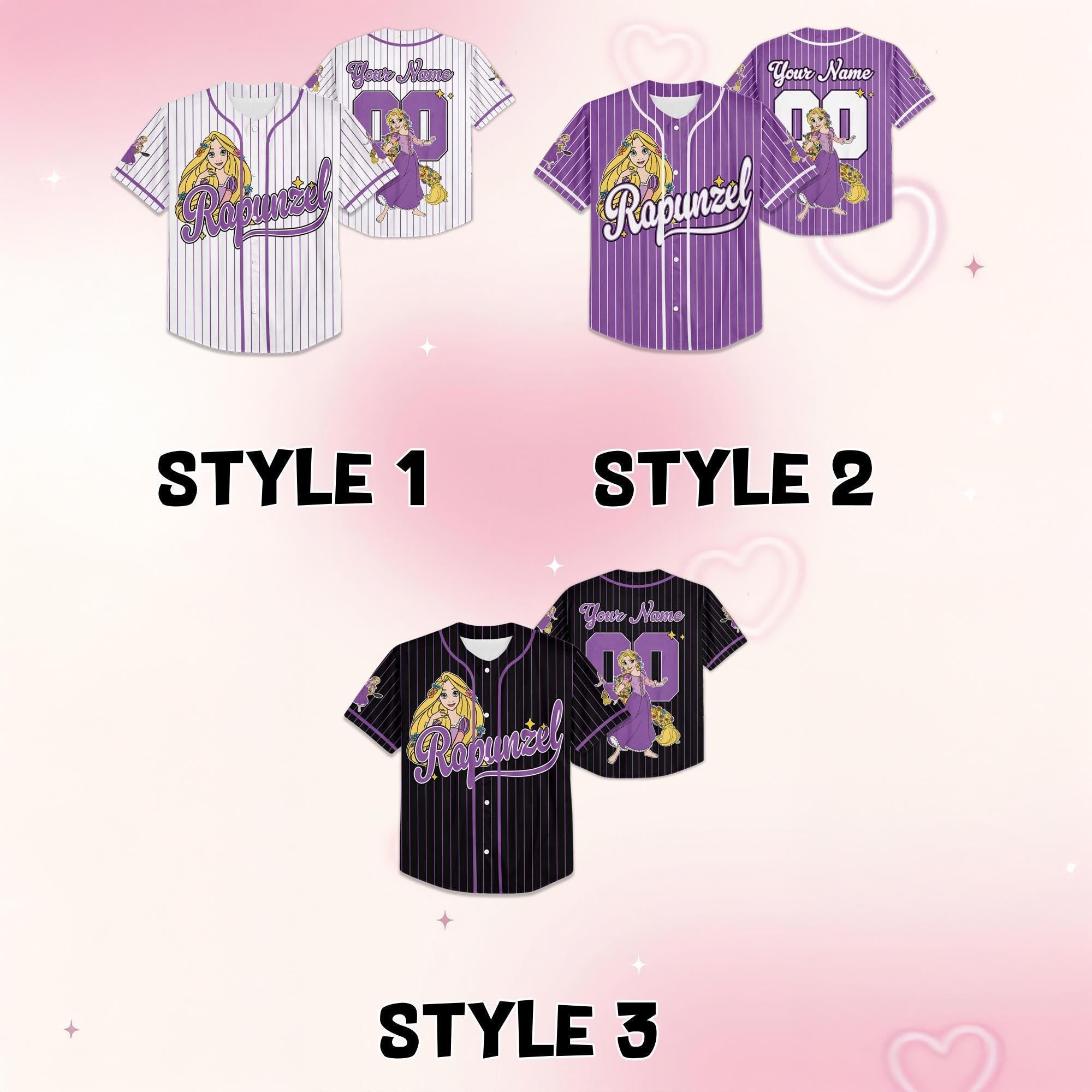 Custom Disney Princess Rapunzel Baseball Jersey, Disney Tangled Baseball Jersey for Kids, Youth & Adults, Matching Disney Game Day