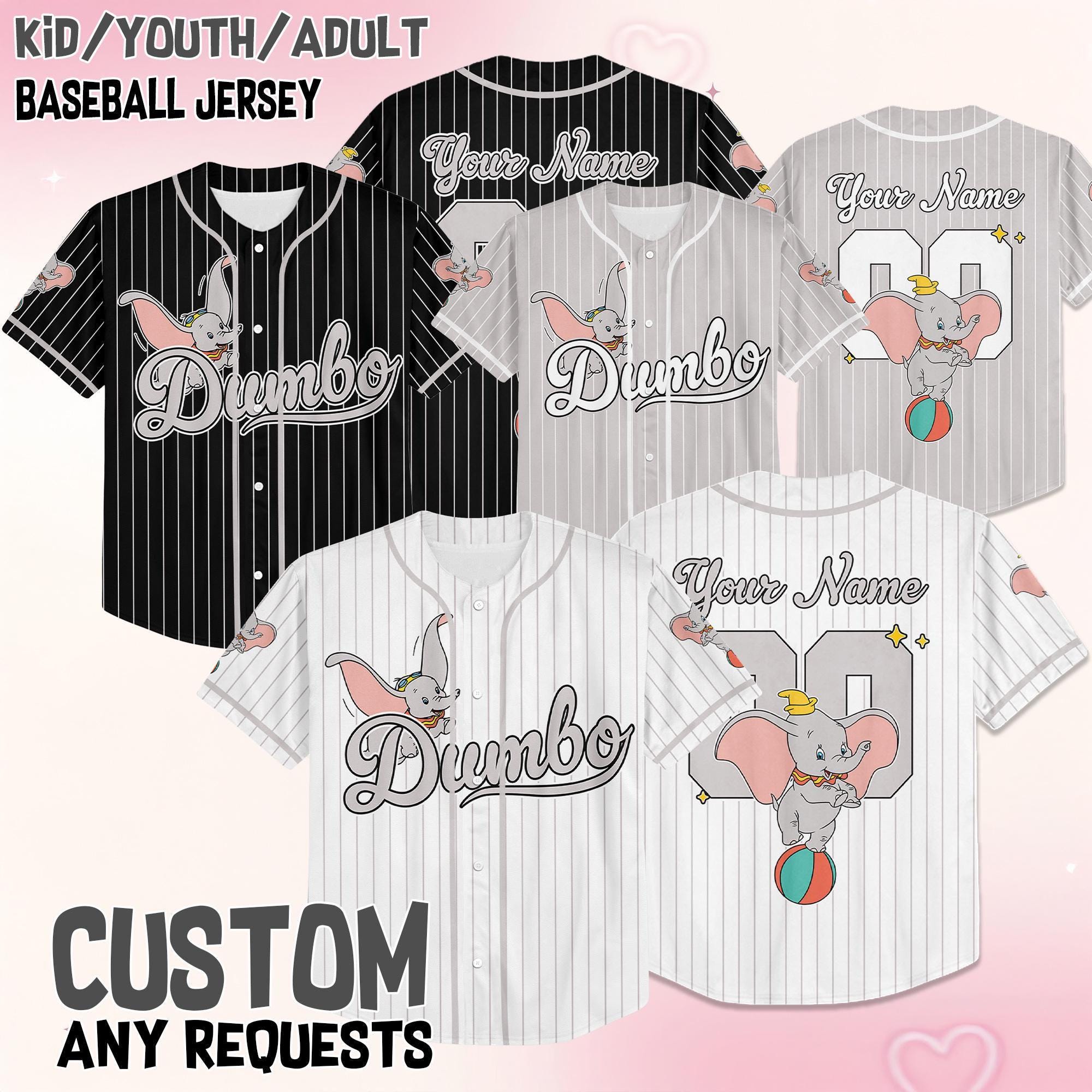 Personalized Disney Dumbo Baseball Jersey, Disney Baseball Jersey Sports Team, Funny Birthday Gifts For Fans, Elephant Disney Jersey