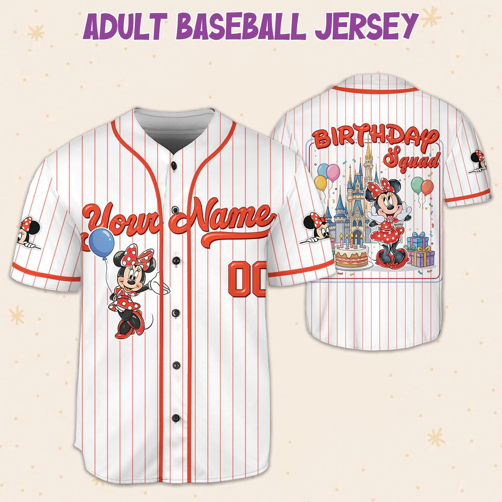Custom Disney Minnie Mouse Birthday Collection Baseball Jersey, Disney Minnie Birthday Jersey, Disneyland Team Matching Outfit