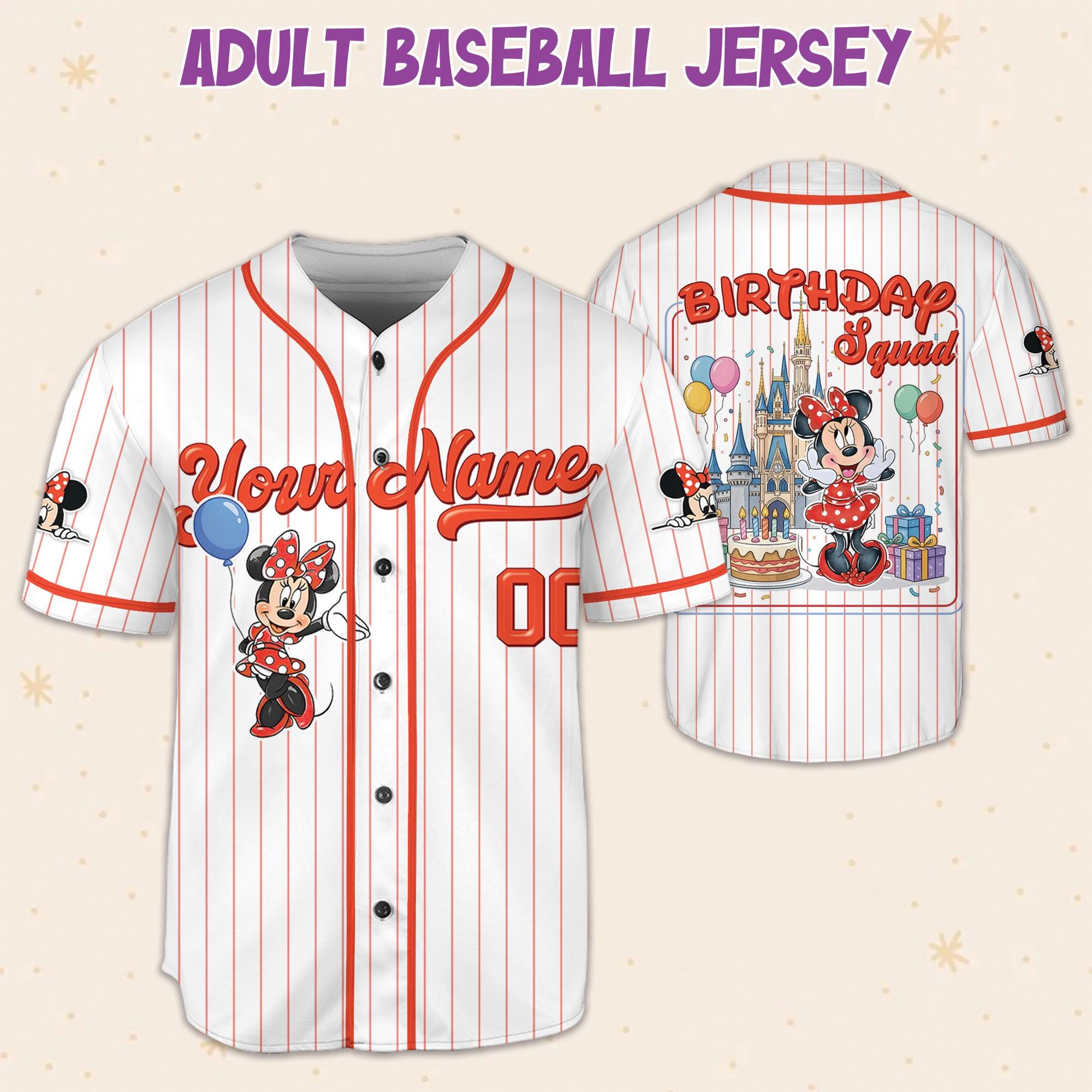 Custom Disney Minnie Mouse Birthday Collection Baseball Jersey, Disney Minnie Birthday Jersey, Disneyland Team Matching Outfit