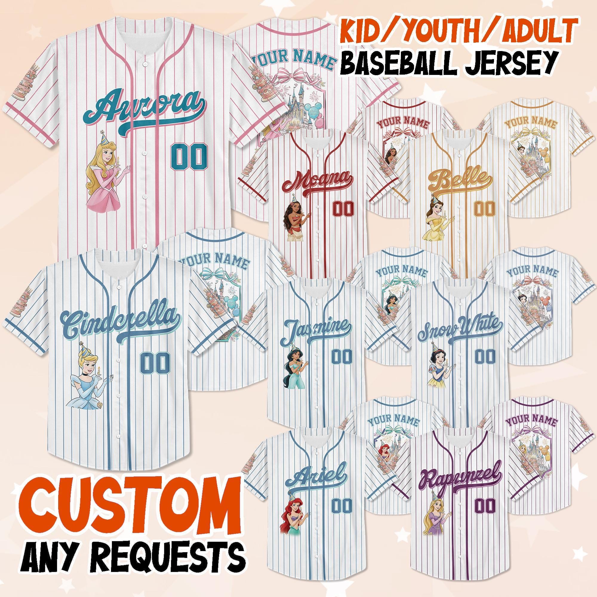 Custom Disney Princess Birthday Collection Baseball Jersey, Disney Game Day Kid Adult Jersey, Gift For Baseball Fan, Disney Princess Bday