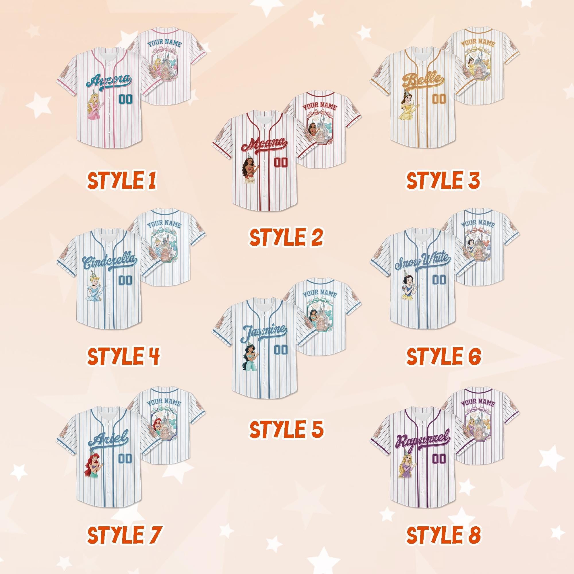 Custom Disney Princess Birthday Collection Baseball Jersey, Disney Game Day Kid Adult Jersey, Gift For Baseball Fan, Disney Princess Bday