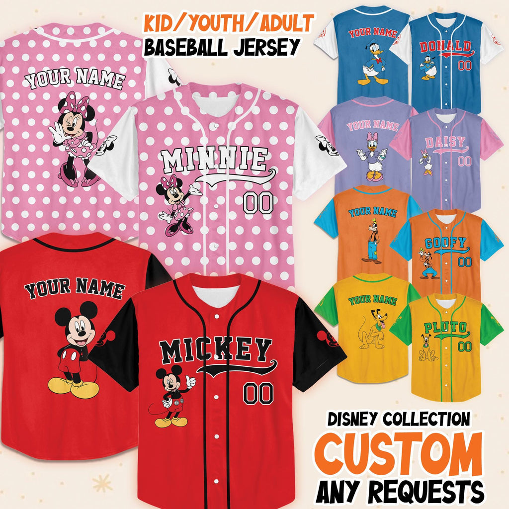 Custom Disney Mickey and Friends Baseball Jersey, Disneyland Vacation Matching Baseball Team, Mickey Mouse Birthday, Gift for Fans