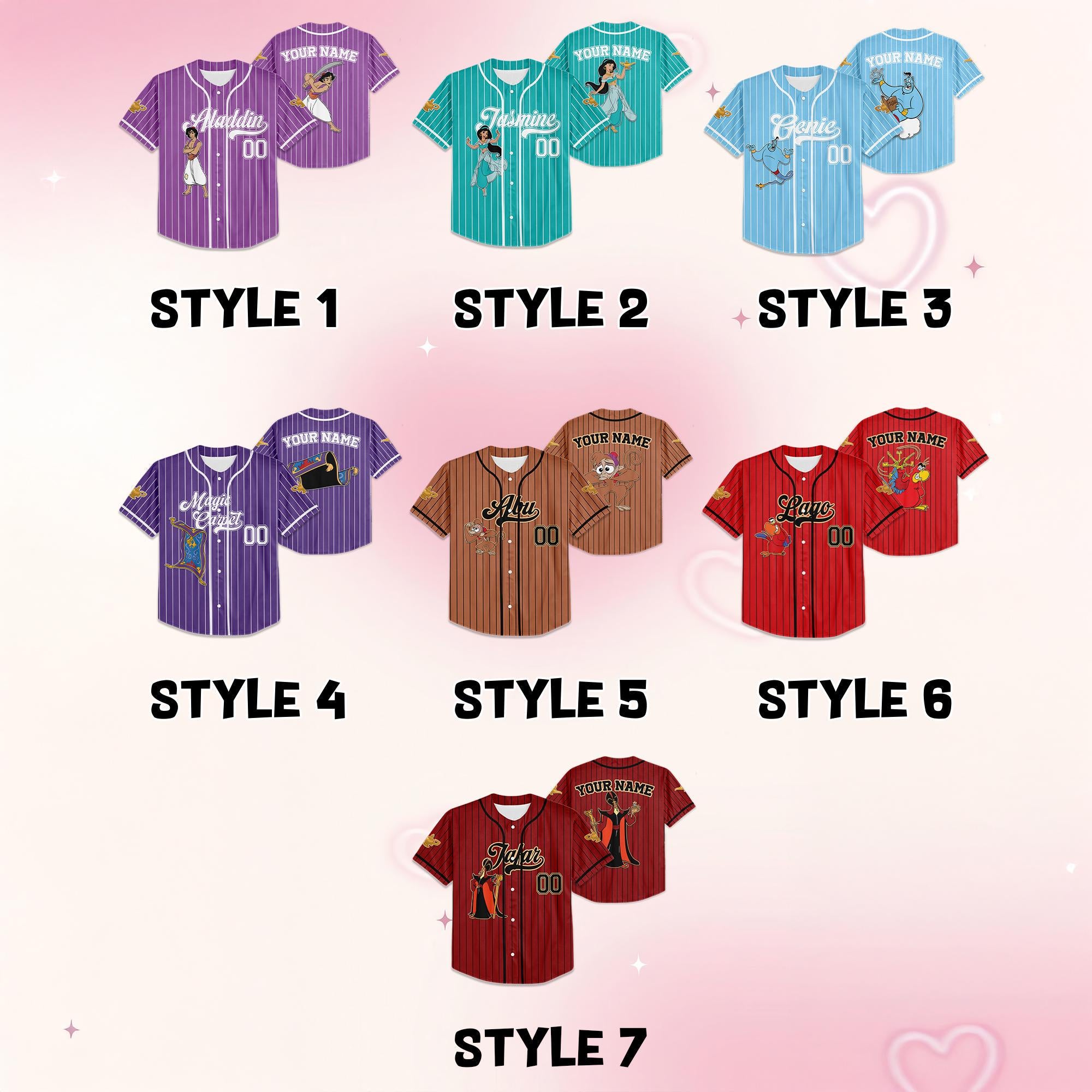 Custom Disney Aladdin Characters Jersey, Aladdin Jasmine Genie Abu Jersey, Aladdin Costume, Jafar Villain Jersey, Disney Family Jersey