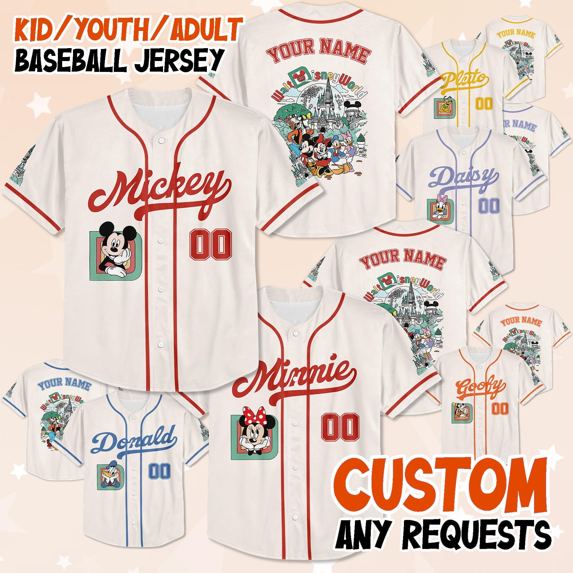 Custom Disney Mickey & Friends Baseball Jersey, Disneyland Trip Jersey, Baseball Team, Mickey Mouse Birthday, Gift for Disney Fans