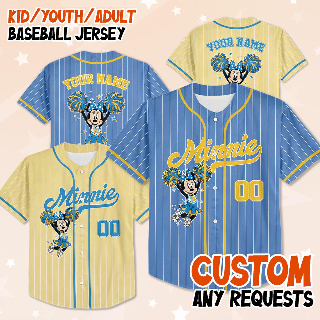Custom Disney Minnie UCA All Star Nationals Baseball Jersey, Cheermom Gifts Jersey, WDW Magic Kingdom Cheerleading and Dance Championships