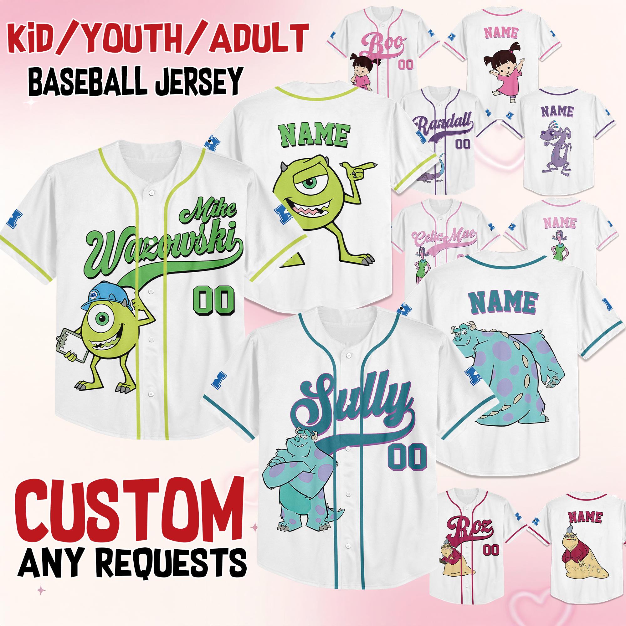 Custom Monster Inc James Sullivan Cyan Baseball Jersey, Birthday Gift Family, Disneyland Trip, Monster Inc Gift