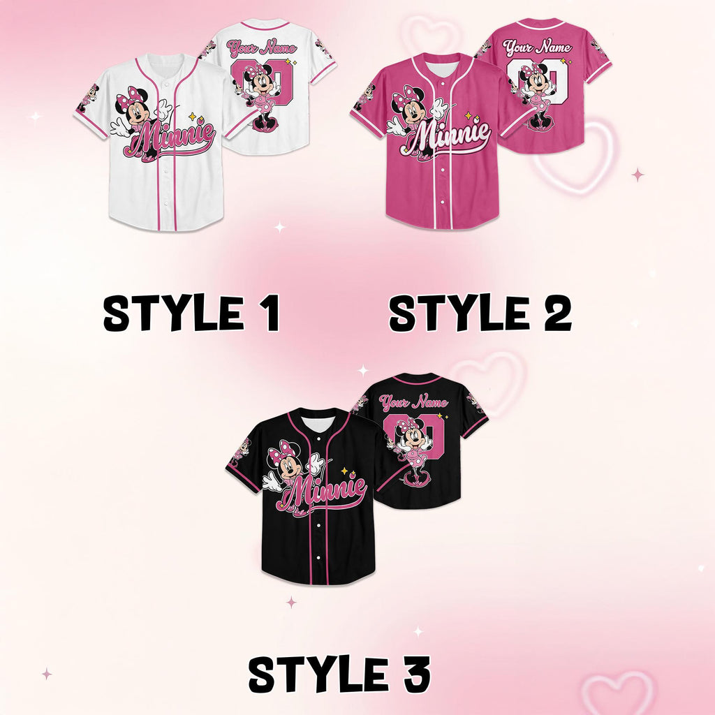 Custom Disney Minnie Mouse Baseball Jersey, Disney Minnie Mouse Jersey, Disneyland Baseball Team Matching Outfit, Birthday Gift