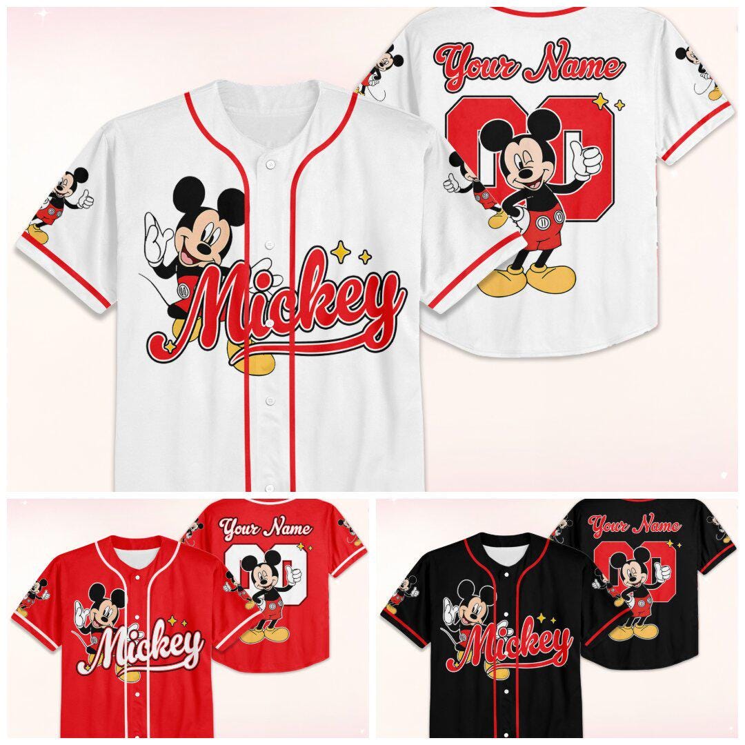 Custom Disney Mickey Mouse Baseball Jersey, Disney Mickey Mouse Jersey, Disneyland Baseball Team Matching Outfit, Birthday Gift