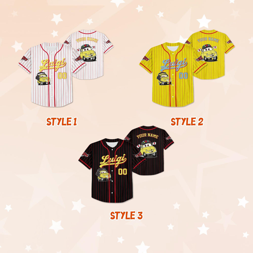 Custom Disney Cars Luigi Baseball Jersey, Disney Jersey, Kids Birthday Jersey, Disney Cars Characters Jersey, Disney Family Trip Shirt