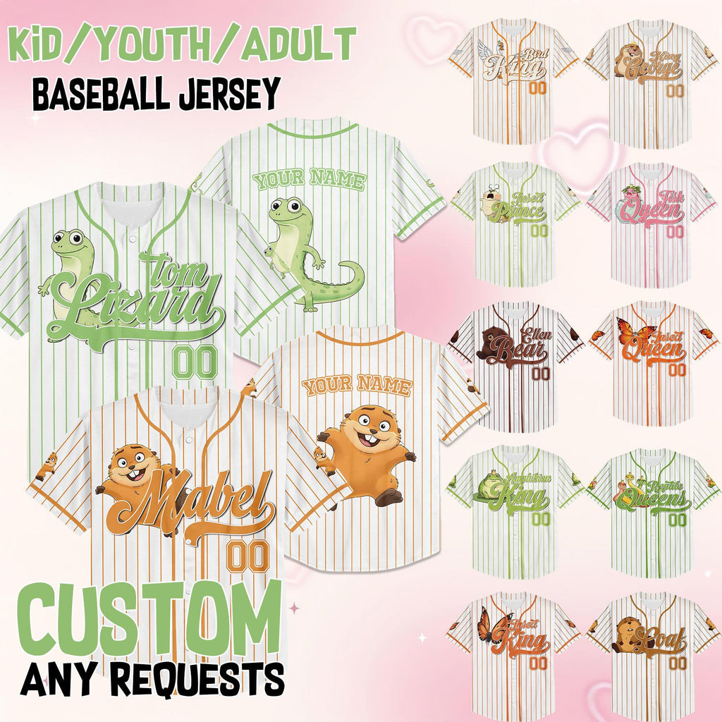 Custom Disney Pixar Movie Hoppers Character Jersey, Disney Family Matching Jersey, Disneyworld Vacation, Mabel, Ellen Bear, Tom Lizard