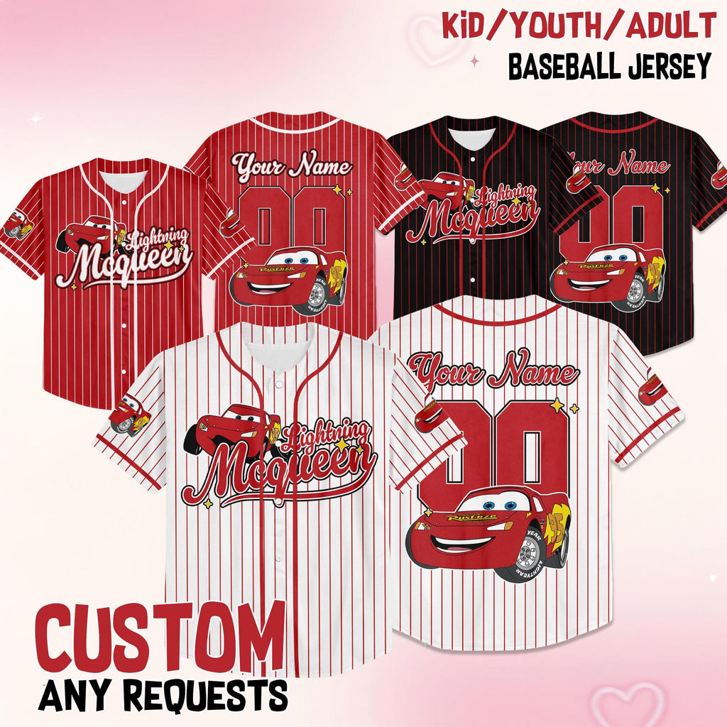 Custom Lightning McQueen Baseball Jersey, Custom Disney Cars Baseball Shirt, Matching Disney Trip Outfit, Disneyland Birthday Gift