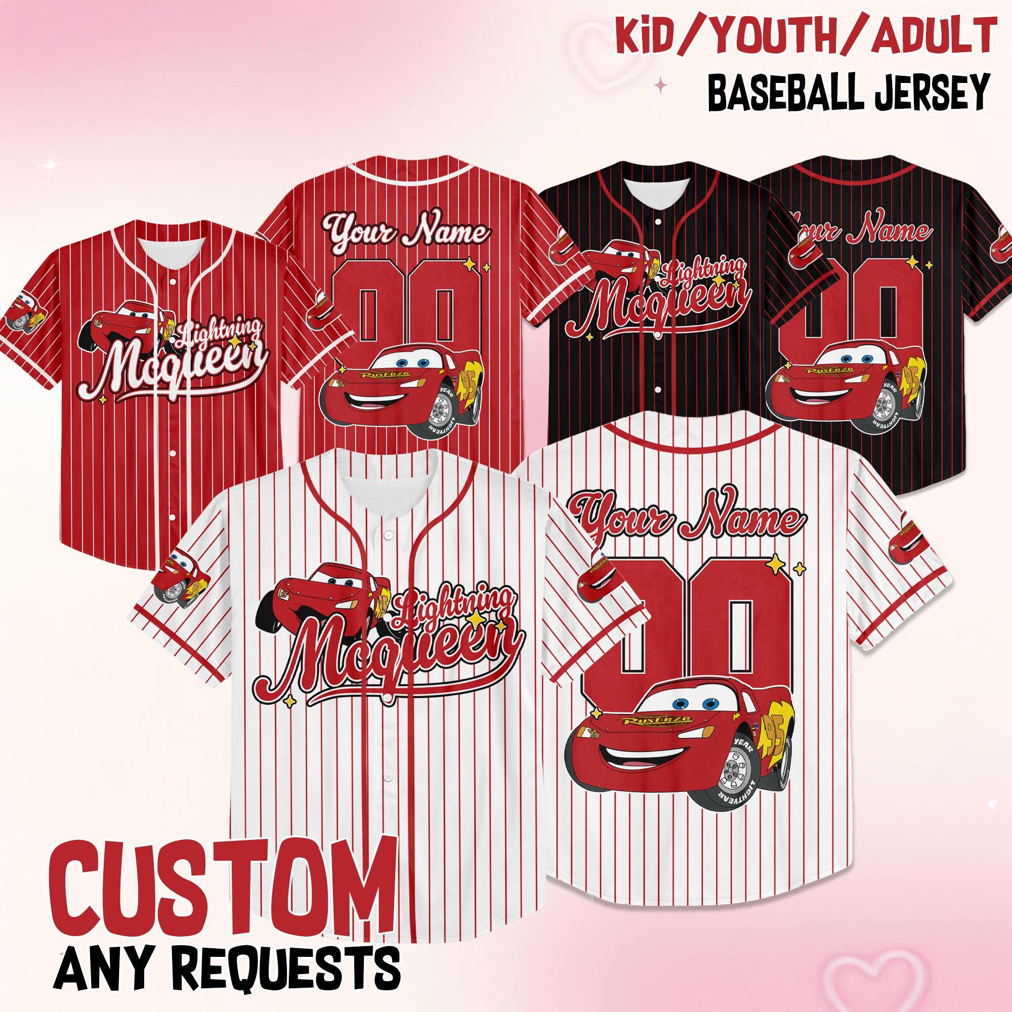 Custom Lightning McQueen Baseball Jersey, Custom Disney Cars Baseball Shirt, Matching Disney Trip Outfit, Disneyland Birthday Gift