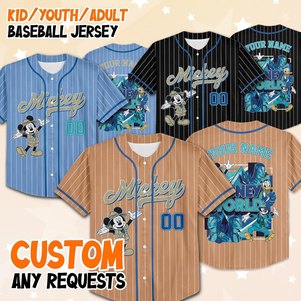 Custom Disney Mickey Avatar Jersey, Walt Disney World Avatar the Way of Water, Mickey And Friends Avatar, Disneyland Safari Jersey