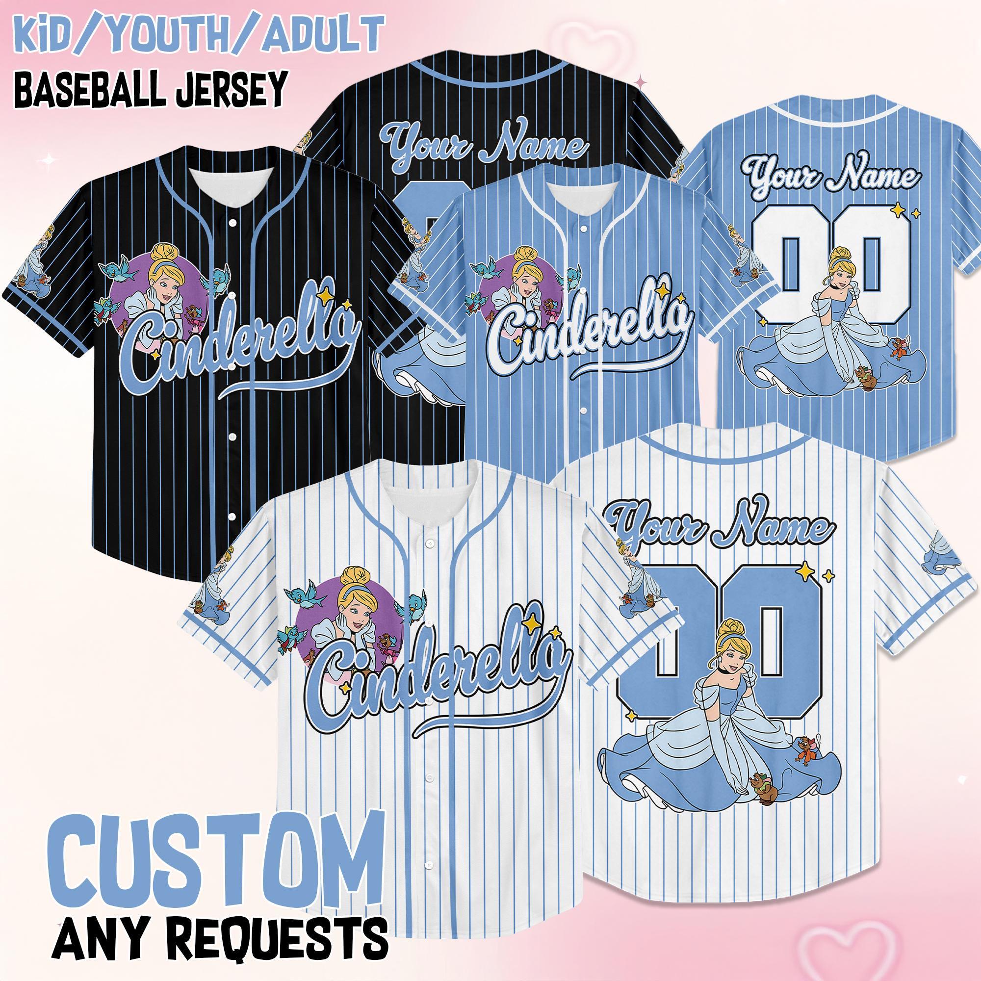 Custom Disney Cinderella Baseball Jersey, Disney Cinderella Baseball Jersey for Kids, Youth & Adults, Matching Disney Game Day