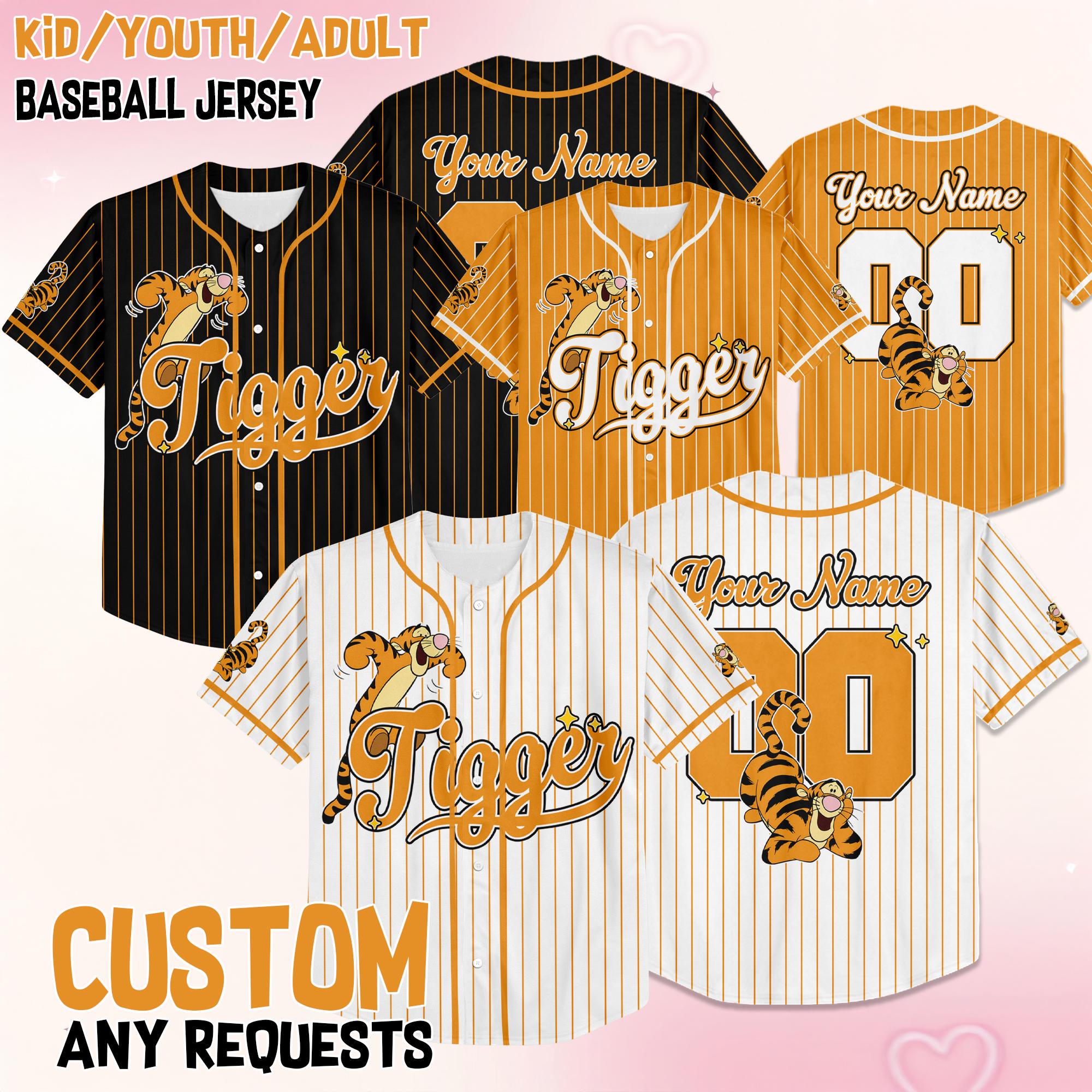 Custom Disney Tigger Collection Baseball Jersey, Disney Winnie Tthe Pooh Characters Jersey Shirt, Tigger Kid Youth Adult Baseball Jersey.