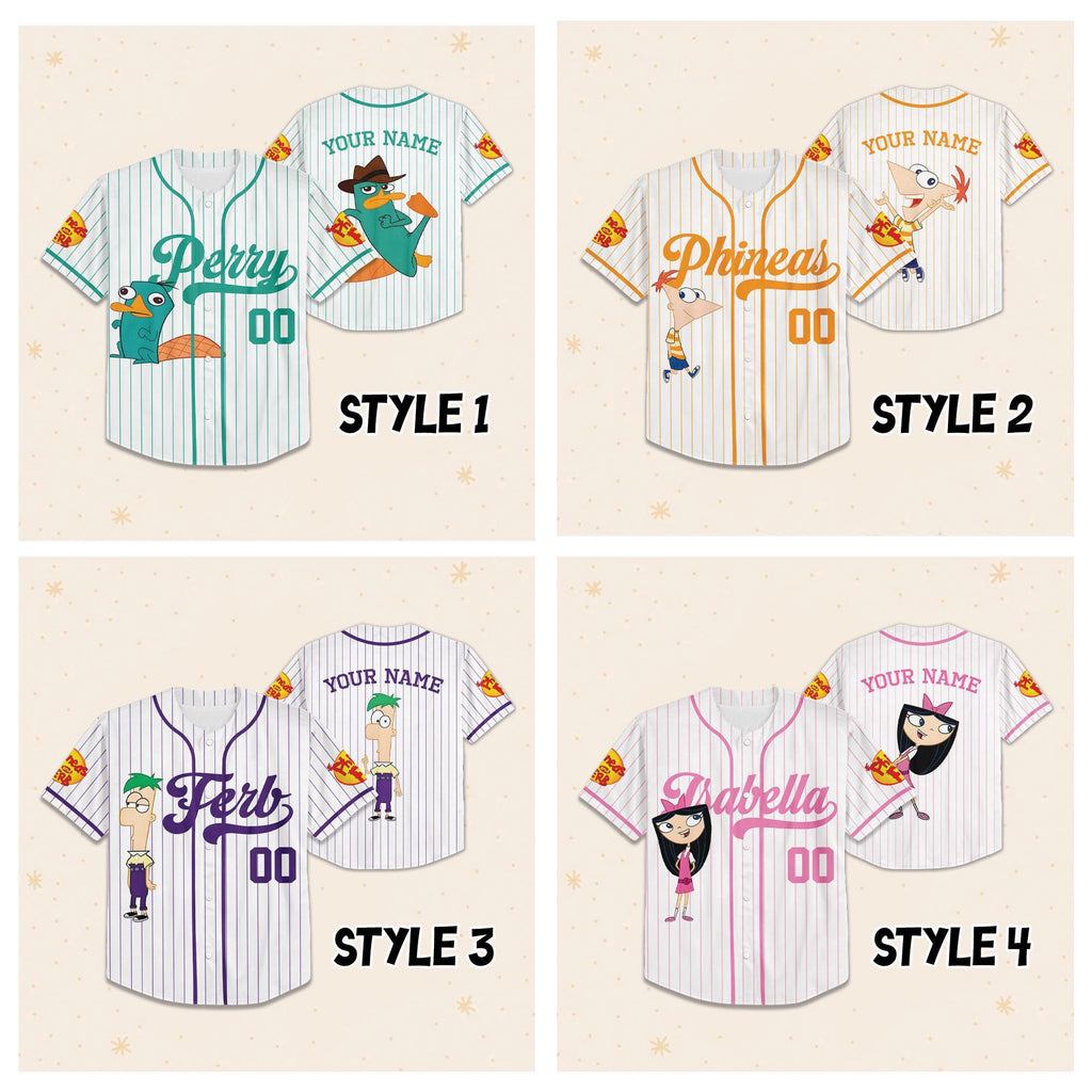 Custom Phineas And Ferb Perry The Platypus Baseball Jersey, Perry Birthday Jersey, Phineas And Ferb Disney Family Shirts, Funny Perry Jersey