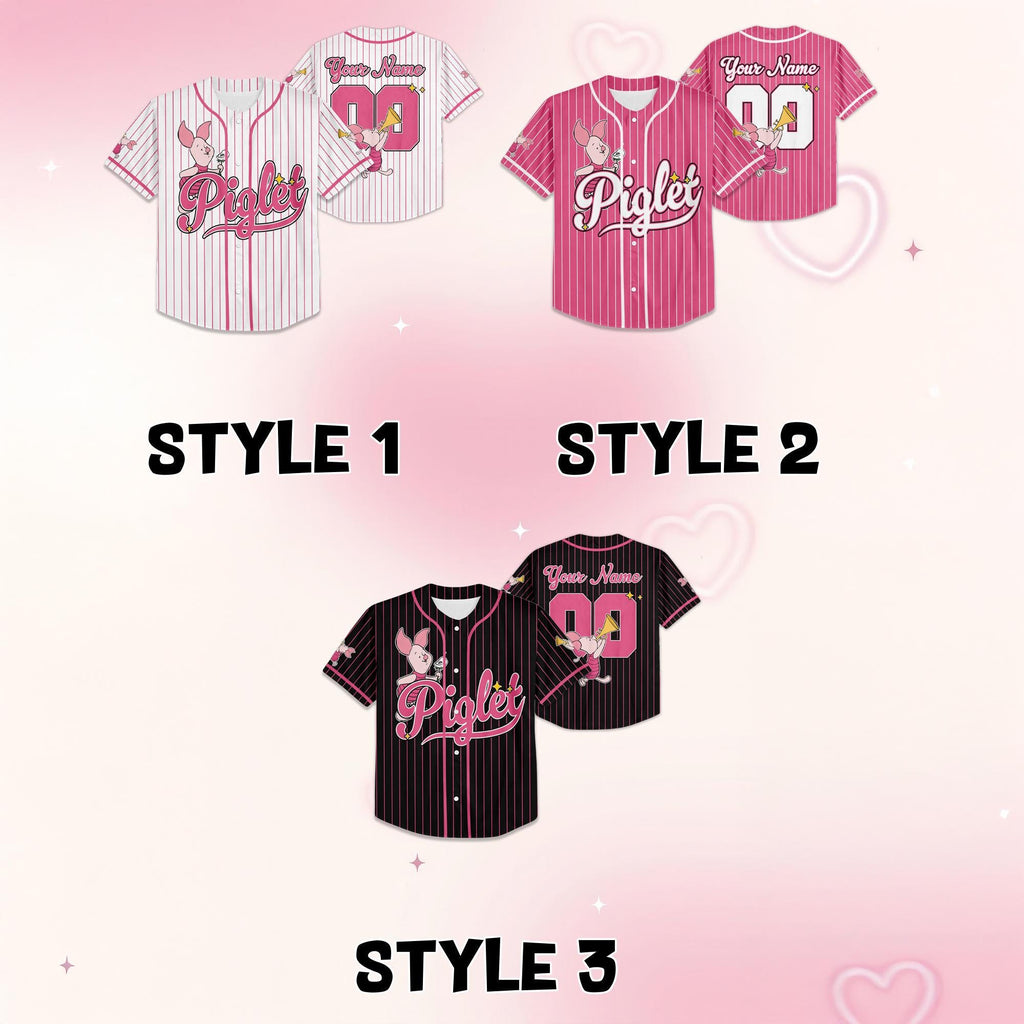 Custom Piglet Collection Baseball Jersey, Disney Winnie the Pooh Character Jersey Shirt, Piglet Outfit, Gift for Disney Fans & Kids