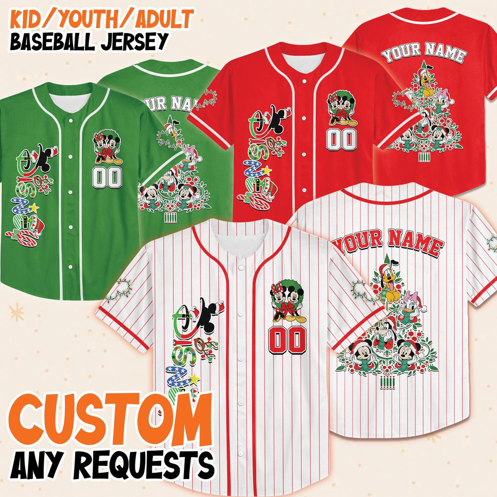 Custom Disney Mickey and Friends Collection Christmas Jersey, Mickey Christmas Jersey, Kids Birthday Jersey, Mickey Santa Claus Christmas