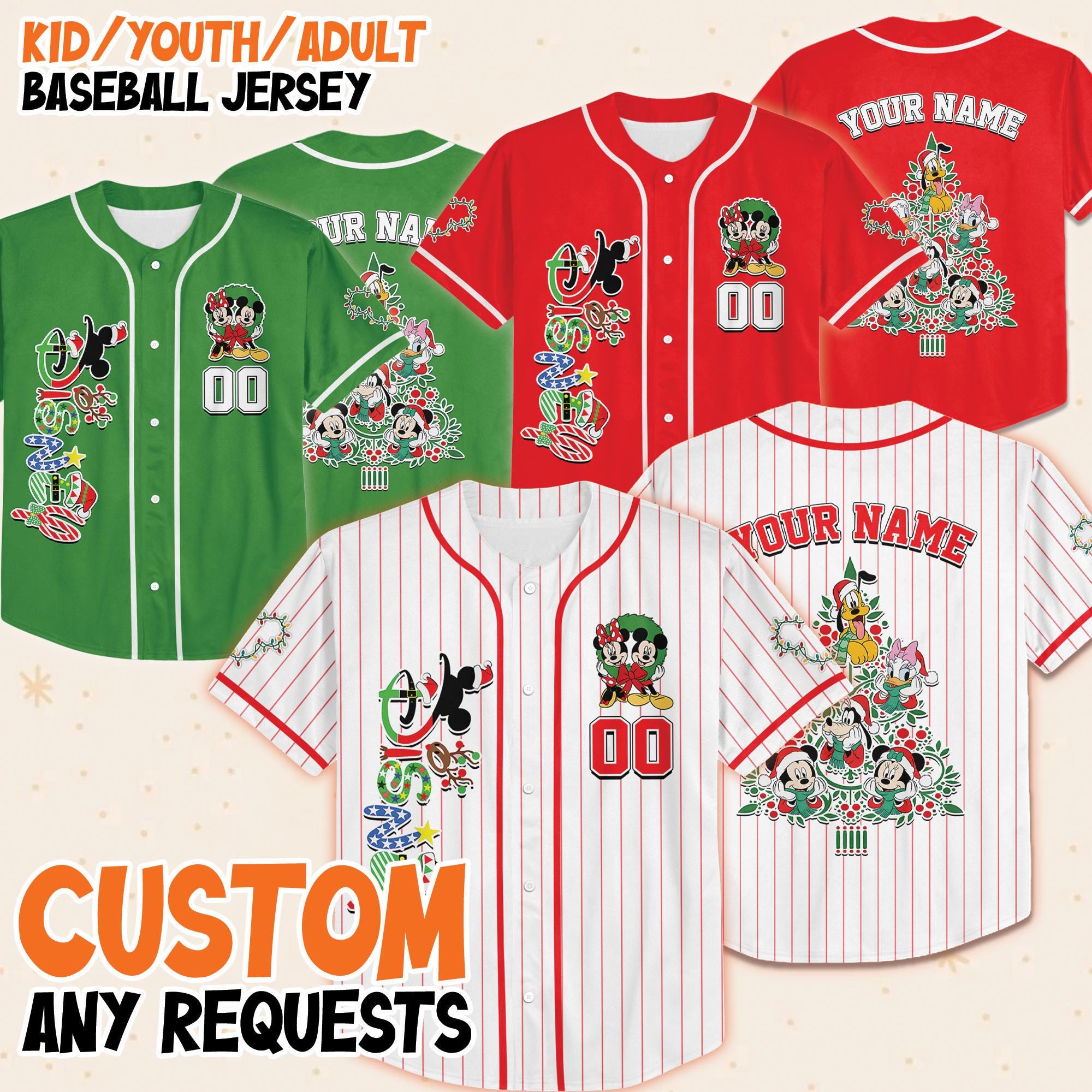 Custom Disney Mickey and Friends Collection Christmas Jersey, Mickey Christmas Jersey, Kids Birthday Jersey, Mickey Santa Claus Christmas