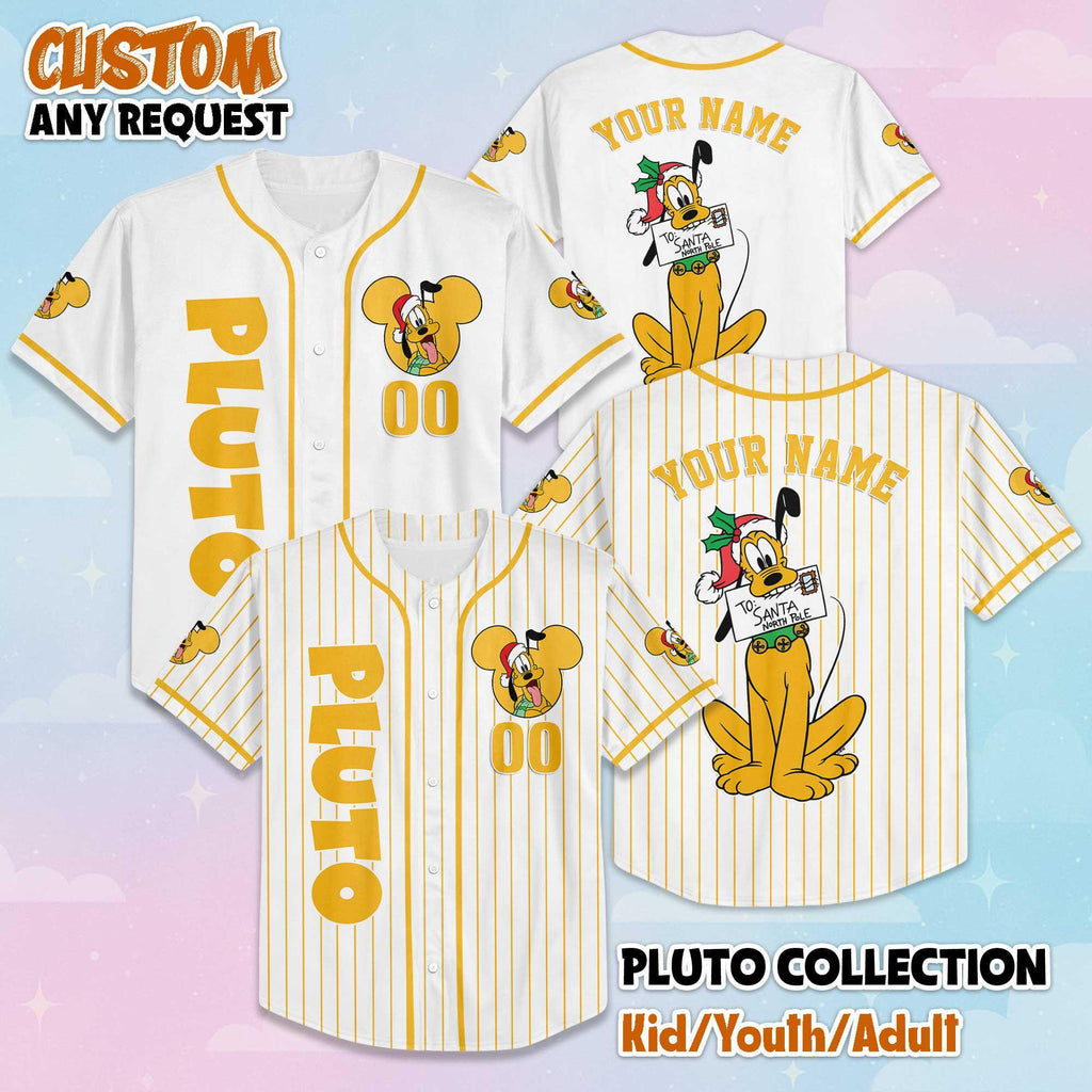 Custom Disney Pluto Baseball Jersey, Disney Mickey and Friends Jersey, Disneyland Baseball Team Matching Outfit, Birthday Gifts