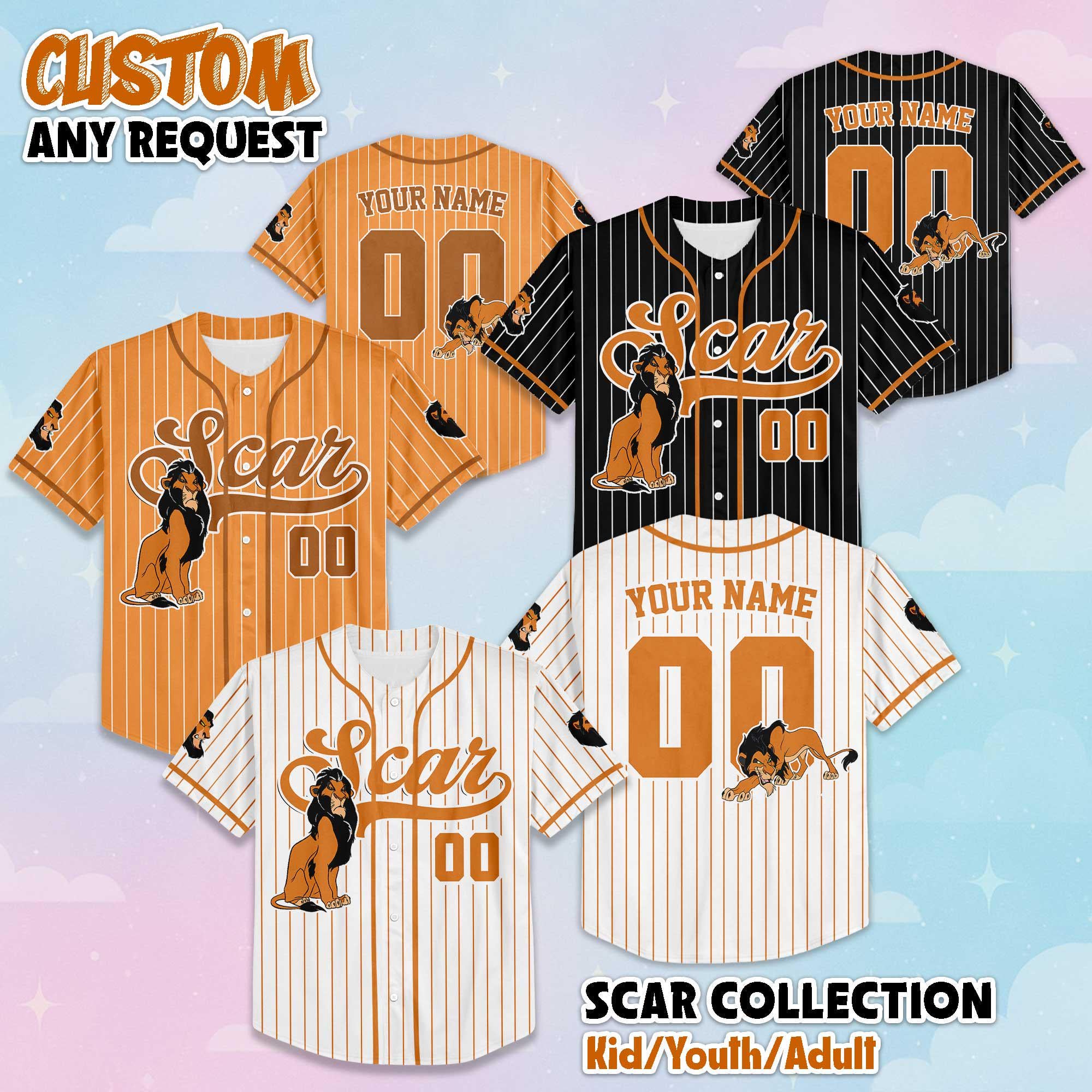 Custom Scar Collection Baseball Jersey, Personalize Disney The Lion King Jersey Shirt, Family Matching Outfit, Magic Kingdom Gift